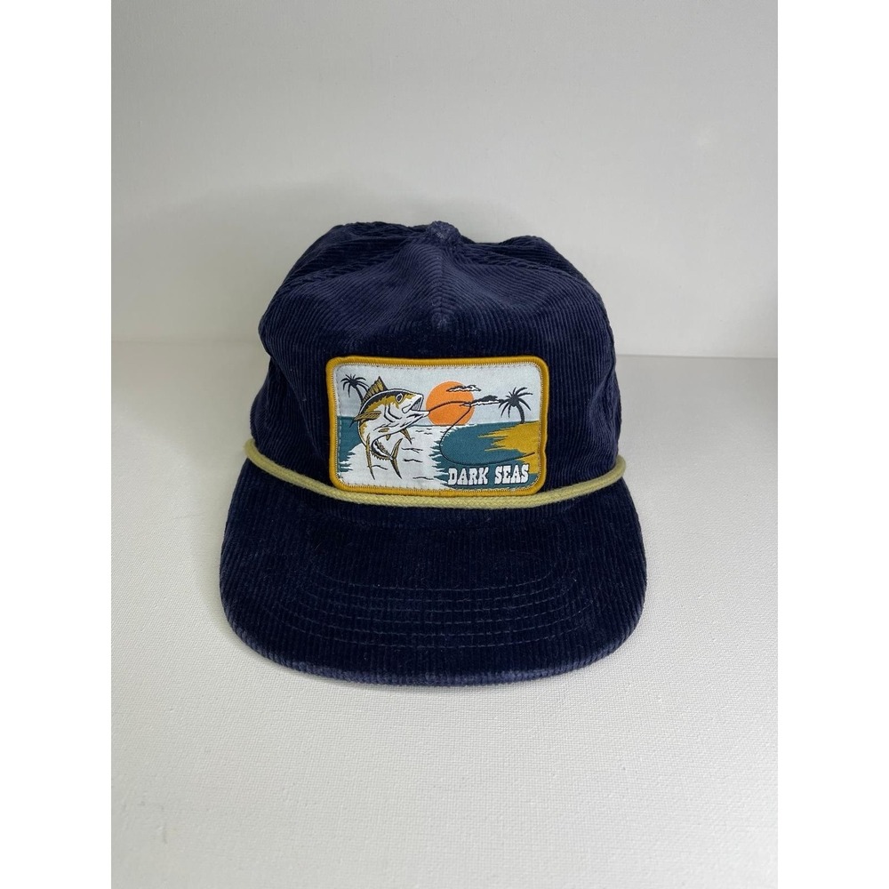 Dark Seas División Blue Corduroi Fish Patch A-Frame Trucker Rope Snapback Hat